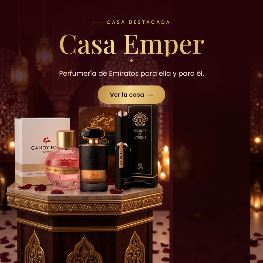 Casa Emper: perfumes árabes de Emiratos para ella y para él, Candy Pari, Oud Khususi y Secrets of Athens en ambiente de palacio árabe